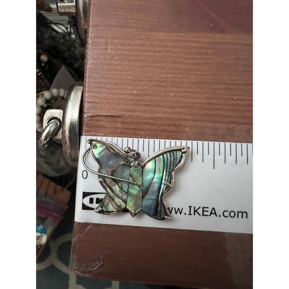 Vintage Sterling Silver Butterfly Earrings Abalone Inlay Dangle 925 CFJ Thai - Picture 10 of 10